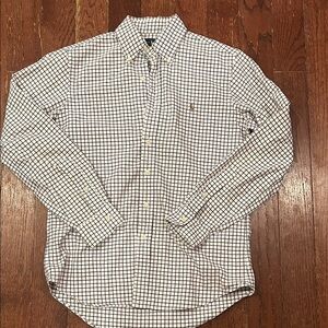 Polo-Ralph Lauren Men's Checkered Shirt - White and Brown/Green